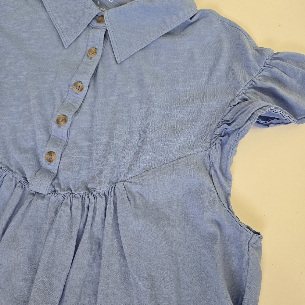 Pilcro Anthropologie Womens‎ Flutter Sleeve Babydoll Top in Blue Sz Small Cotton - Picture 9 of 10